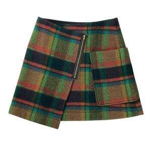 Plaid Wool Blend Skirt